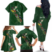 Kia Ora New Zealand Floral Personalized Family Matching Off The Shoulder Long Sleeve Dress and Hawaiian Shirt Sage Green - Polynesian Pride