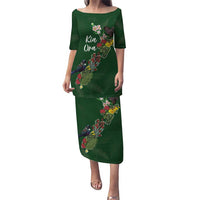 Kia Ora New Zealand Floral Personalized Family Matching Puletasi and Hawaiian Shirt Sage Green LT7 Mom's Dress Sage Green - Polynesian Pride