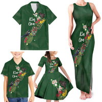 Kia Ora New Zealand Floral Personalized Family Matching Tank Maxi Dress and Hawaiian Shirt Sage Green - Polynesian Pride