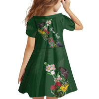 Kia Ora New Zealand Floral Personalized Kid Short Sleeve Dress Sage Green LT7 - Polynesian Pride