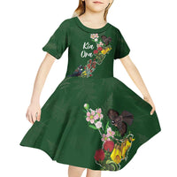 Kia Ora New Zealand Floral Personalized Kid Short Sleeve Dress Sage Green - Polynesian Pride