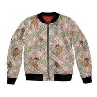Beige Palaka Hula Girls Seamless Hawaii Aloha Bomber Jacket - Polynesian Pride