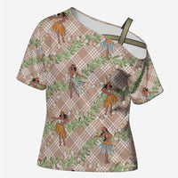 Beige Palaka Hula Girls Seamless Hawaii Aloha Cross Shoulder Shirt LT7 Female Beige - Polynesian Pride
