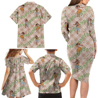 Beige Palaka Hula Girls Seamless Hawaii Aloha Family Matching Long Sleeve Bodycon Dress and Hawaiian Shirt LT7 - Polynesian Pride