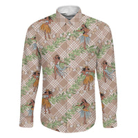 Beige Palaka Hula Girls Seamless Hawaii Aloha Family Matching Long Sleeve Bodycon Dress and Hawaiian Shirt LT7 Dad's Shirt - Long Sleeve Beige - Polynesian Pride
