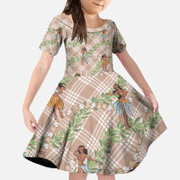 Beige Palaka Hula Girls Seamless Hawaii Aloha Family Matching Mermaid Dress and Hawaiian Shirt LT7 Daughter's Dress Beige - Polynesian Pride