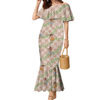 Beige Palaka Hula Girls Seamless Hawaii Aloha Family Matching Mermaid Dress and Hawaiian Shirt LT7 Mom's Dress Beige - Polynesian Pride