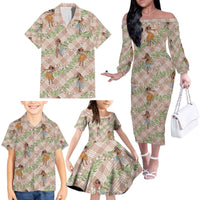 Beige Palaka Hula Girls Seamless Hawaii Aloha Family Matching Off The Shoulder Long Sleeve Dress and Hawaiian Shirt LT7 - Polynesian Pride