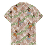 Beige Palaka Hula Girls Seamless Hawaii Aloha Family Matching Off The Shoulder Long Sleeve Dress and Hawaiian Shirt LT7 - Polynesian Pride