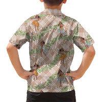 Beige Palaka Hula Girls Seamless Hawaii Aloha Family Matching Off Shoulder Maxi Dress and Hawaiian Shirt LT7 - Polynesian Pride