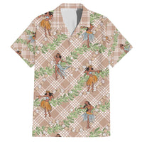 Beige Palaka Hula Girls Seamless Hawaii Aloha Family Matching Off Shoulder Maxi Dress and Hawaiian Shirt - Polynesian Pride