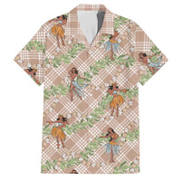 Beige Palaka Hula Girls Seamless Hawaii Aloha Family Matching Off Shoulder Maxi Dress and Hawaiian Shirt LT7 Dad's Shirt - Short Sleeve Beige - Polynesian Pride
