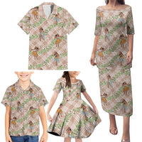 Beige Palaka Hula Girls Seamless Hawaii Aloha Family Matching Puletasi and Hawaiian Shirt LT7 - Polynesian Pride