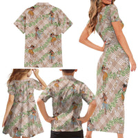 Beige Palaka Hula Girls Seamless Hawaii Aloha Family Matching Short Sleeve Bodycon Dress and Hawaiian Shirt LT7 - Polynesian Pride