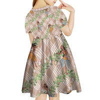 Beige Palaka Hula Girls Seamless Hawaii Aloha Kid Short Sleeve Dress LT7 - Polynesian Pride