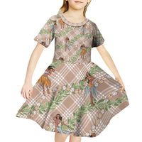 Beige Palaka Hula Girls Seamless Hawaii Aloha Kid Short Sleeve Dress LT7 - Polynesian Pride