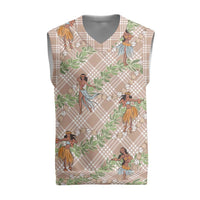 Beige Palaka Hula Girls Seamless Hawaii Aloha Christmas Knitted V-Neck Vest - Polynesian Pride