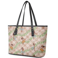 Beige Palaka Hula Girls Seamless Hawaii Aloha Leather Tote Bag - Polynesian Pride