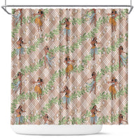 Beige Palaka Hula Girls Seamless Hawaii Aloha Shower Curtain - Polynesian Pride