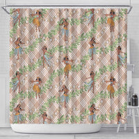 Beige Palaka Hula Girls Seamless Hawaii Aloha Shower Curtain - Polynesian Pride