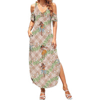 Beige Palaka Hula Girls Seamless Hawaii Aloha Summer Maxi Dress LT7 Women Beige - Polynesian Pride