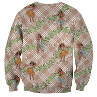 Beige Palaka Hula Girls Seamless Hawaii Aloha Sweatshirt - Polynesian Pride