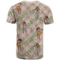 Beige Palaka Hula Girls Seamless Hawaii Aloha T Shirt - Polynesian Pride