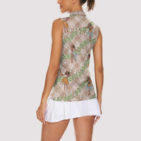 Beige Palaka Hula Girls Seamless Hawaii Aloha Women Sleeveless Polo Shirt LT7 - Polynesian Pride