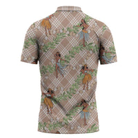 Beige Palaka Hula Girls Seamless Hawaii Aloha Zipper Polo Shirt LT7 - Polynesian Pride