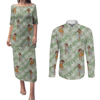 Mint Palaka Hula Girls Seamless Hawaii Aloha Couples Matching Puletasi and Long Sleeve Button Shirt LT7 Mint - Polynesian Pride