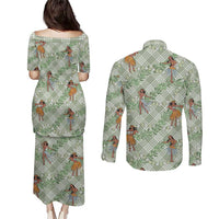 Mint Palaka Hula Girls Seamless Hawaii Aloha Couples Matching Puletasi and Long Sleeve Button Shirt LT7 - Polynesian Pride