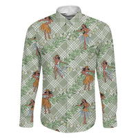 Mint Palaka Hula Girls Seamless Hawaii Aloha Family Matching Off The Shoulder Long Sleeve Dress and Hawaiian Shirt LT7 Dad's Shirt - Long Sleeve Mint - Polynesian Pride