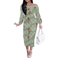 Mint Palaka Hula Girls Seamless Hawaii Aloha Family Matching Off The Shoulder Long Sleeve Dress and Hawaiian Shirt - Polynesian Pride