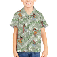 Mint Palaka Hula Girls Seamless Hawaii Aloha Family Matching Off The Shoulder Long Sleeve Dress and Hawaiian Shirt LT7 Son's Shirt Mint - Polynesian Pride