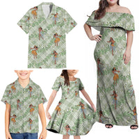 Mint Palaka Hula Girls Seamless Hawaii Aloha Family Matching Off Shoulder Maxi Dress and Hawaiian Shirt - Polynesian Pride