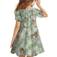 Mint Palaka Hula Girls Seamless Hawaii Aloha Family Matching Off Shoulder Short Dress and Hawaiian Shirt LT7 - Polynesian Pride