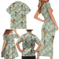 Mint Palaka Hula Girls Seamless Hawaii Aloha Family Matching Short Sleeve Bodycon Dress and Hawaiian Shirt - Polynesian Pride
