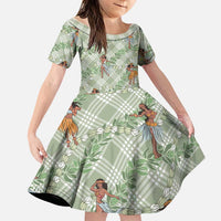 Mint Palaka Hula Girls Seamless Hawaii Aloha Family Matching Tank Maxi Dress and Hawaiian Shirt LT7 Daughter's Dress Mint - Polynesian Pride