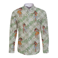 Mint Palaka Hula Girls Seamless Hawaii Aloha Long Sleeve Button Shirt - Polynesian Pride