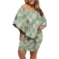 Mint Palaka Hula Girls Seamless Hawaii Aloha Off Shoulder Short Dress - Polynesian Pride