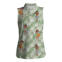 Mint Palaka Hula Girls Seamless Hawaii Aloha Women Sleeveless Polo Shirt - Polynesian Pride