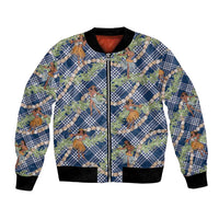 Navy Blue Palaka Hula Girls Seamless Hawaii Aloha Bomber Jacket - Polynesian Pride
