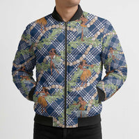 Navy Blue Palaka Hula Girls Seamless Hawaii Aloha Bomber Puffer Jacket - Polynesian Pride