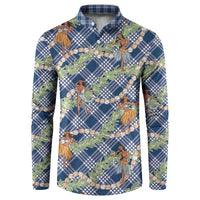 Navy Blue Palaka Hula Girls Seamless Hawaii Aloha Button Sweatshirt - Polynesian Pride