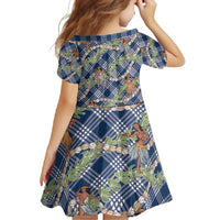 Navy Blue Palaka Hula Girls Seamless Hawaii Aloha Family Matching Short Sleeve Bodycon Dress and Hawaiian Shirt - Polynesian Pride