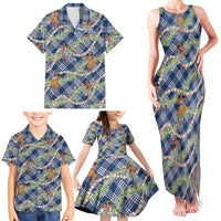 Navy Blue Palaka Hula Girls Seamless Hawaii Aloha Family Matching Tank Maxi Dress and Hawaiian Shirt - Polynesian Pride