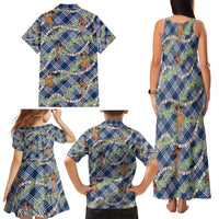 Navy Blue Palaka Hula Girls Seamless Hawaii Aloha Family Matching Tank Maxi Dress and Hawaiian Shirt - Polynesian Pride