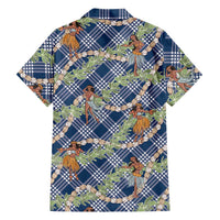 Navy Blue Palaka Hula Girls Seamless Hawaii Aloha Hawaiian Shirt LT7 - Polynesian Pride