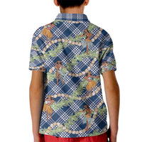 Navy Blue Palaka Hula Girls Seamless Hawaii Aloha Kid Polo Shirt LT7 - Polynesian Pride