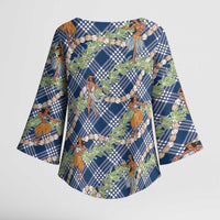 Navy Blue Palaka Hula Girls Seamless Hawaii Aloha Kimono Sleeve Blouse - Polynesian Pride